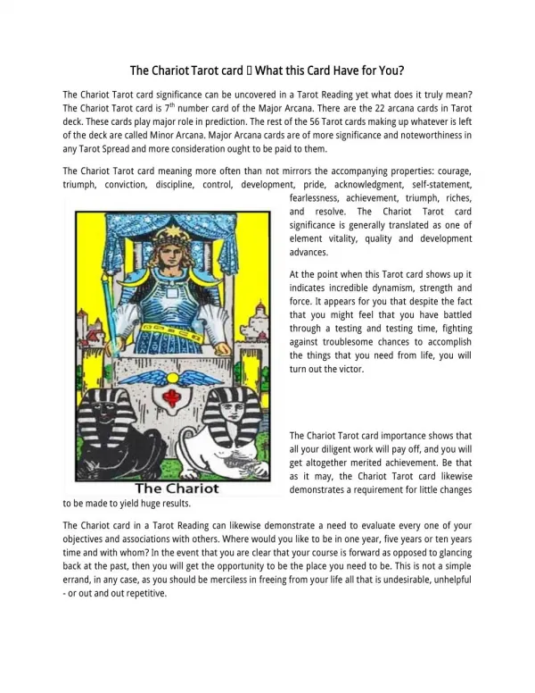 Know Chariot by Tarot Card Reader in Reading Courses