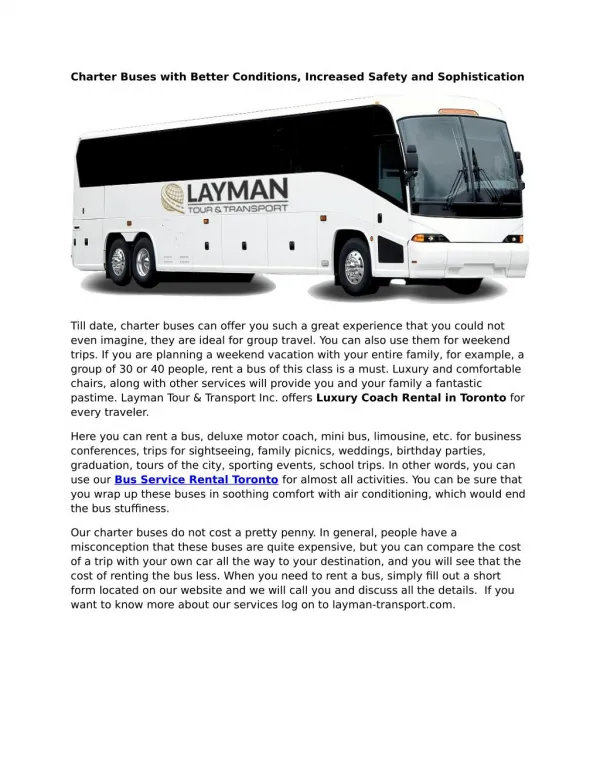 Bus Service Rental Toronto