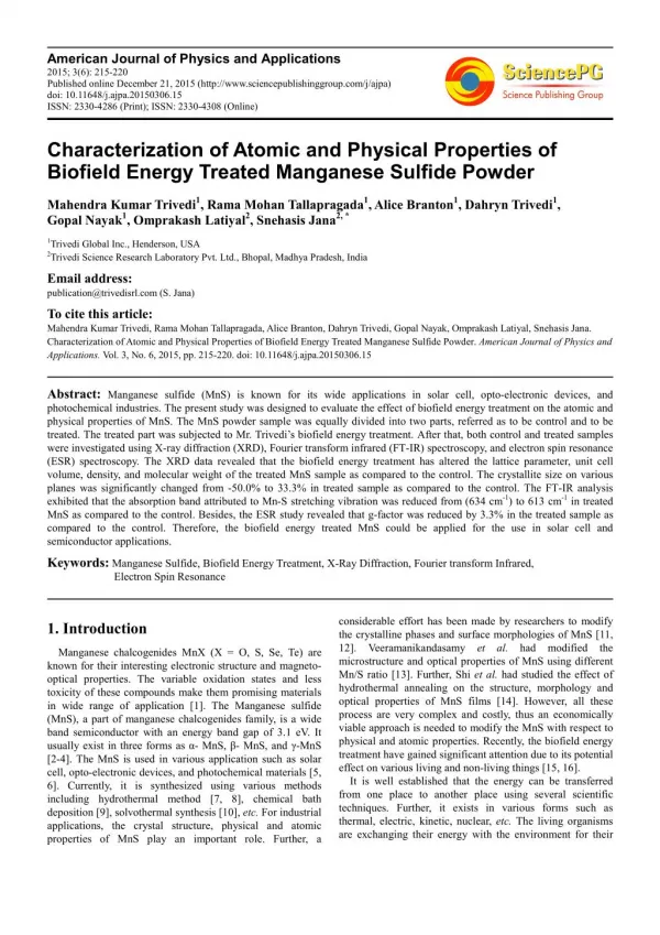 Biofield | Effect on Properties of Manganese Sulfide Powder
