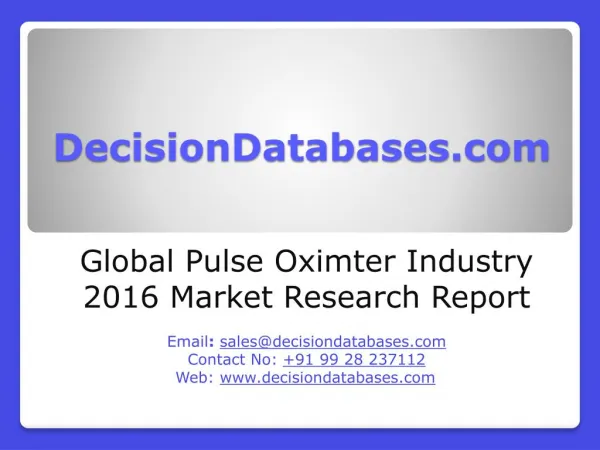 Global Pulse Oximter Industry Sales and Revenue Forecast 2016