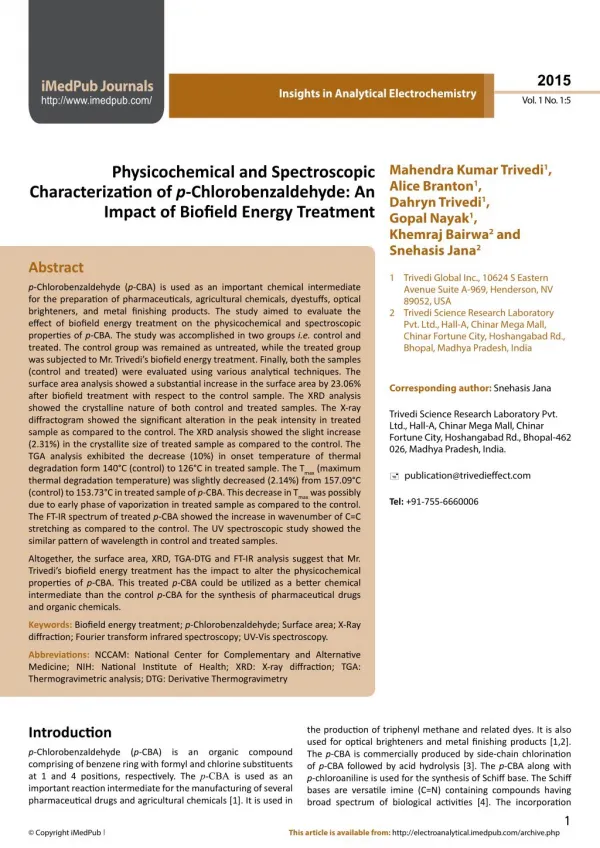 Spectroscopic Characterization of p-Chlorobenzaldehyde