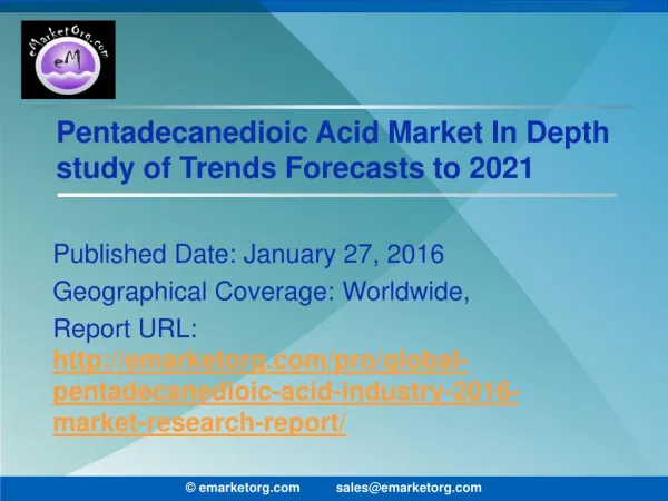 Pentadecanedioic Acid Market Comprehensive Analysis of Competitive landscape and Forecasts to 2021