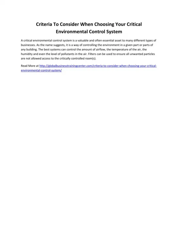 Criteria To Consider When Choosing Your Critical Environmental Control System