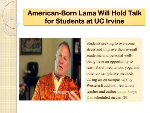 American-Born Lama Will Hold Talk for Students at UC Irvine