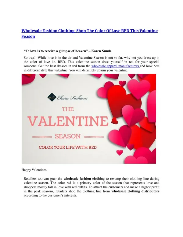 Wholesale Fashion Clothing: Shop The Color Of Love RED This Valentine Season