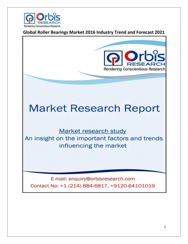 Global Roller Bearings Industry Report Key Manufacturers Analysis 2016