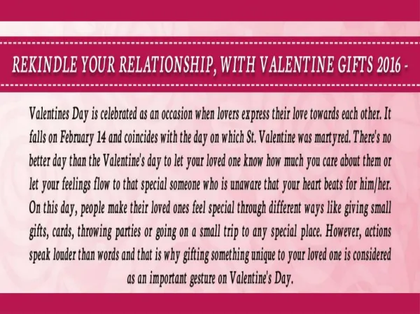 Rekindle Your Relationship, with Valentine Gifts 2016
