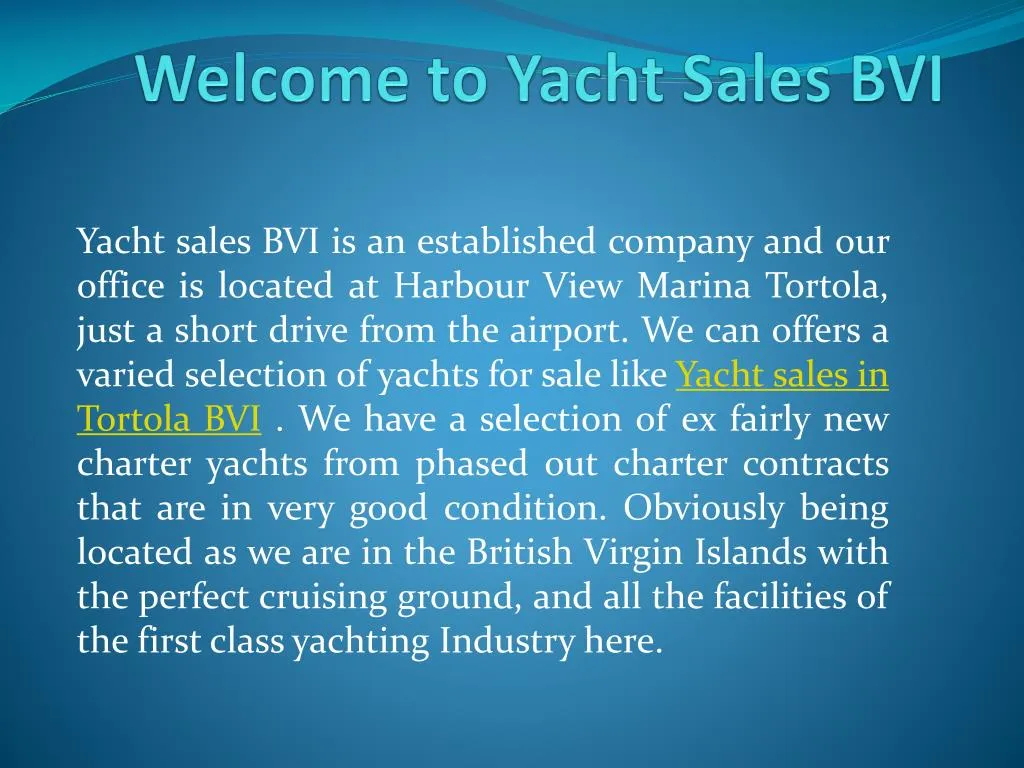 welcome to yacht sales bvi