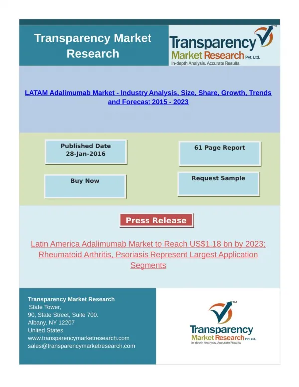 LATAM Adalimumab Market - Industry Analysis, Trends and Forecast 2015 - 2023