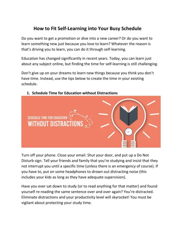 How to Fit Self-Learning into Your Busy Schedule