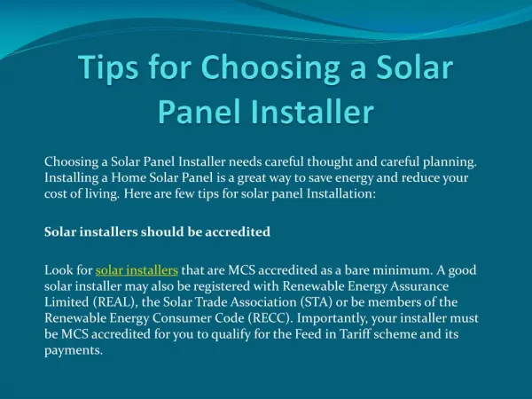 Tips for Choosing a Solar Panel Installer