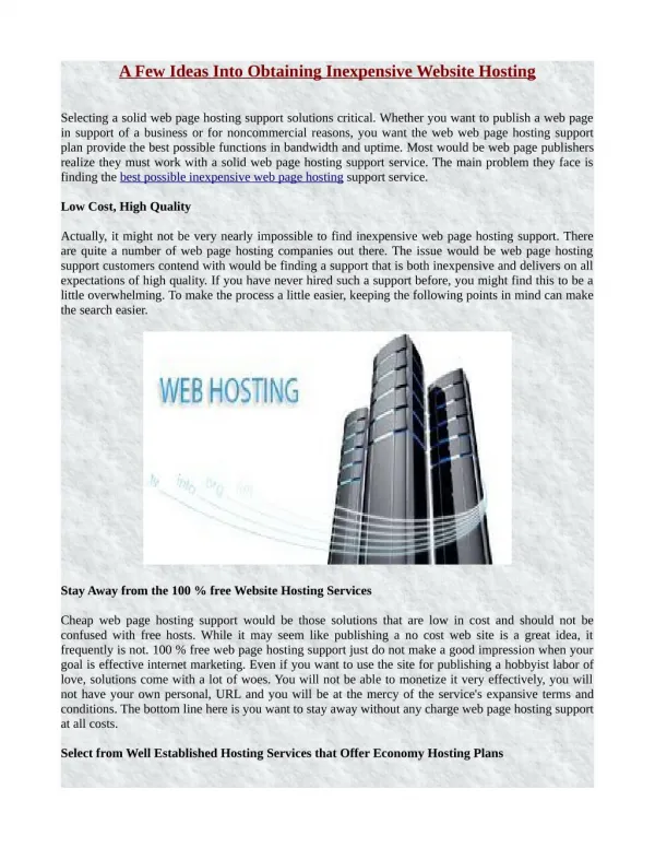 A Few Ideas Into Obtaining Inexpensive Website Hosting