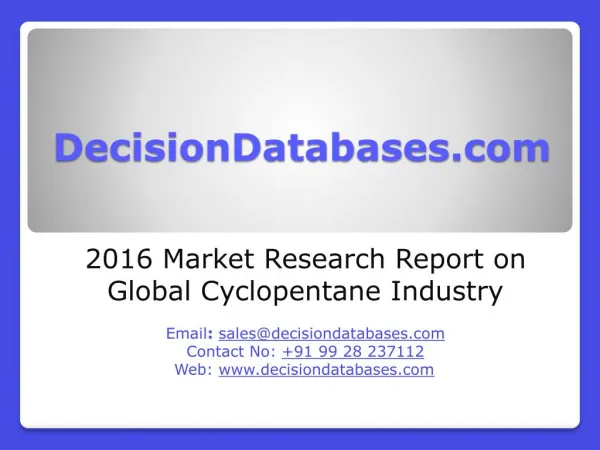 Global Cyclopentane Industry Sales and Revenue Forecast 2016