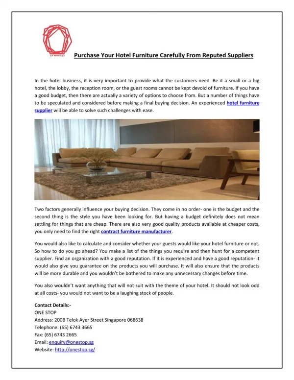 Purchase Your Hotel Furniture Carefully From Reputed Suppliers