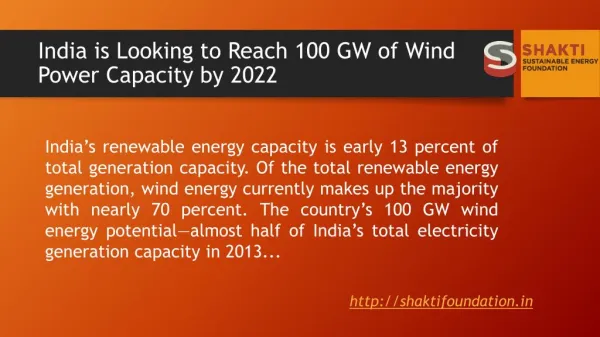 India is Looking to Reach 100 GW of Wind Power Capacity by 2022​