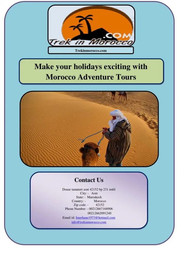 Make your holidays exciting with Morocco Adventure Tours