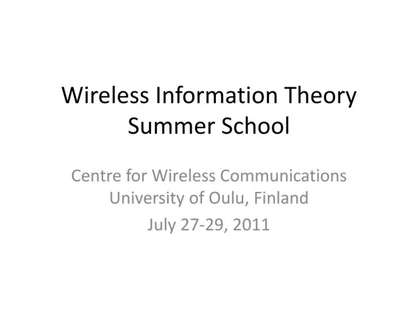 Wireless Information Theory Summer School