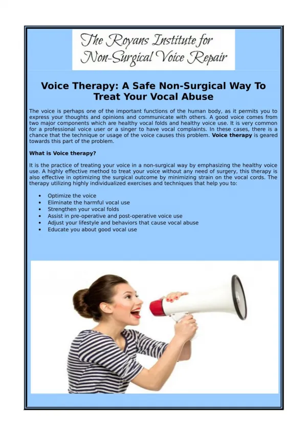 Voice Therapy: A Safe Non-Surgical Way To Treat Your Vocal Abuse