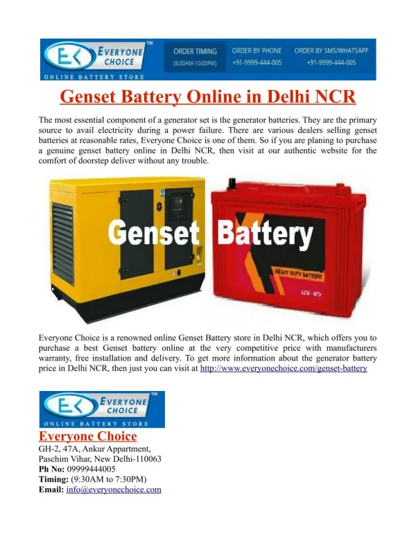 Genset Battery Online in Delhi NCR
