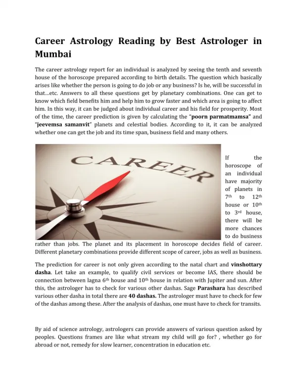 Career Astrology Reading by Best Astrologer in Mumbai