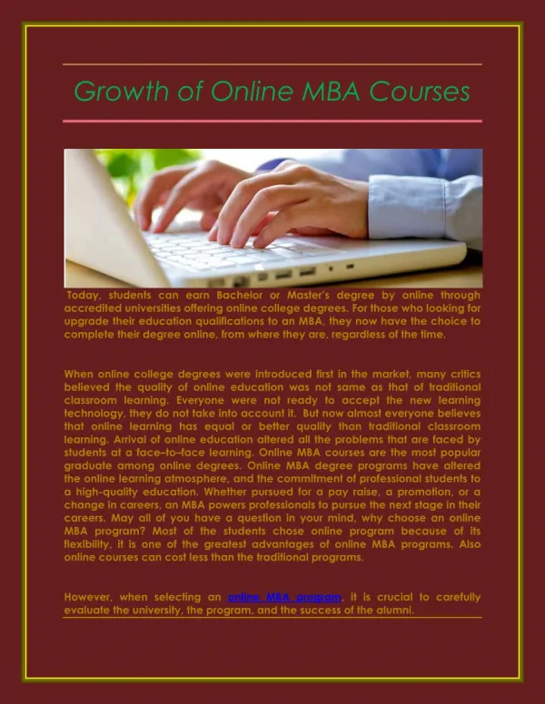 Growth of Online MBA Courses