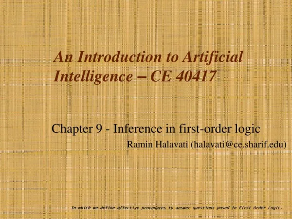 An Introduction to Artificial Intelligence – CE 40417