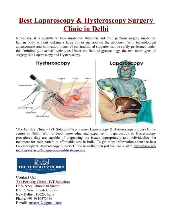 Best Laparoscopy and Hysteroscopy Surgery Clinic in Delhi