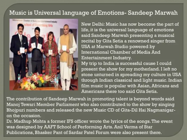 Music is Universal language of Emotions- Sandeep Marwah