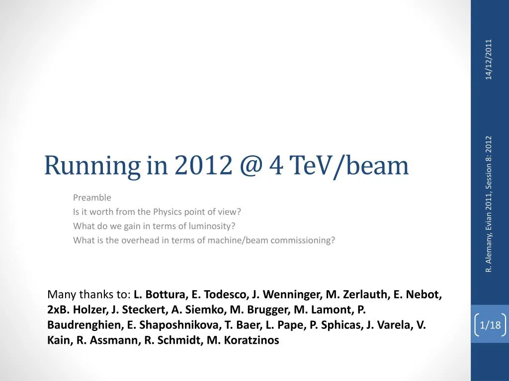 running in 2012 @ 4 tev beam