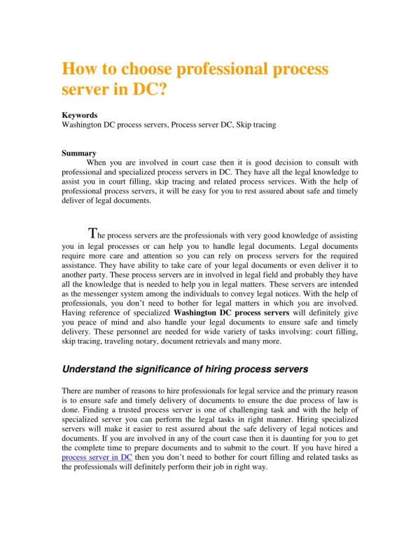 How to choose professional process server in DC?