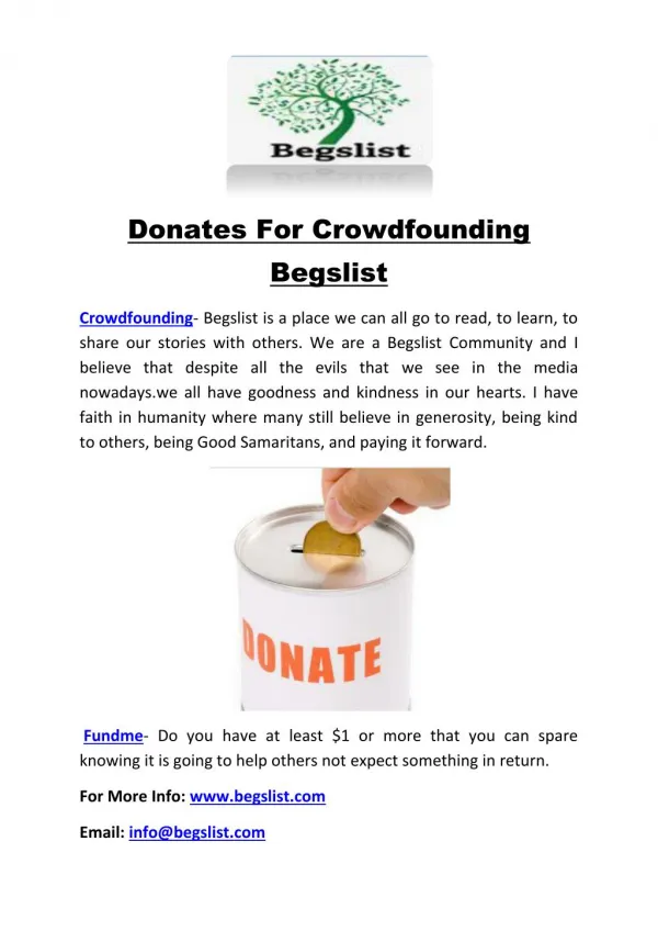 Donates For Crowdfounding Begslist
