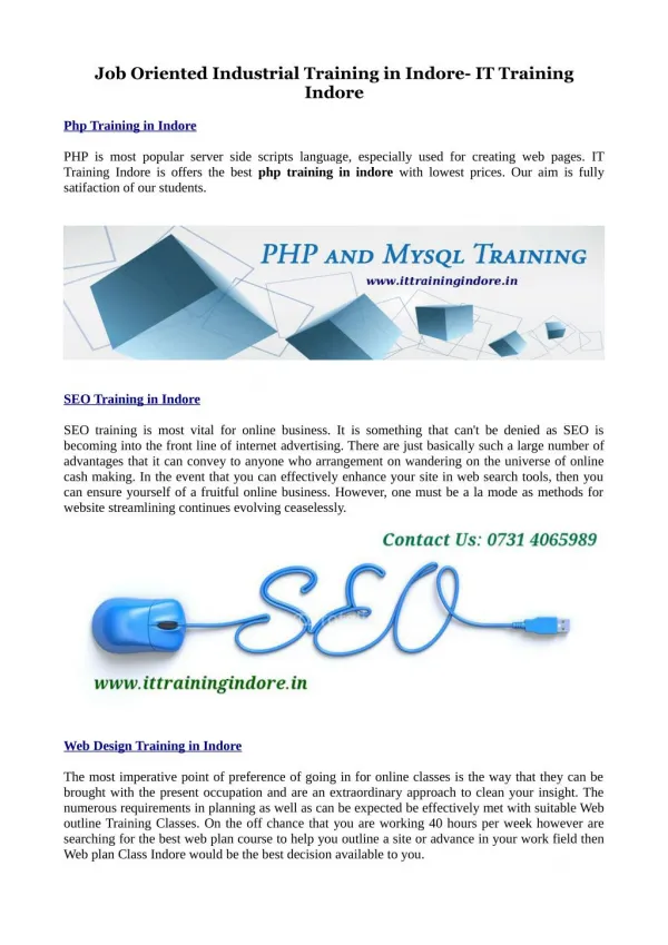 Industrial Training in PHP, Java, SEO and Web design