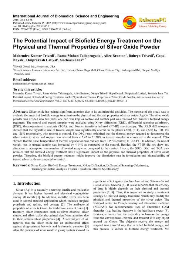 Biofield | Physical & Thermal Properties of Silver Oxide Powder