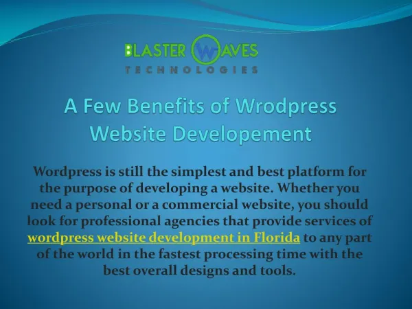 A few benefits of wrodpress website developement