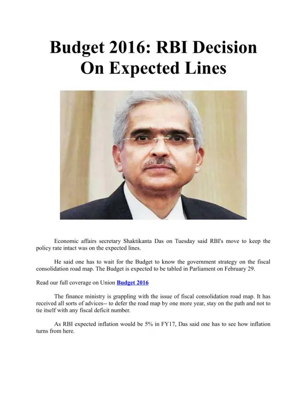 RBI decision on expected lines: FinMin