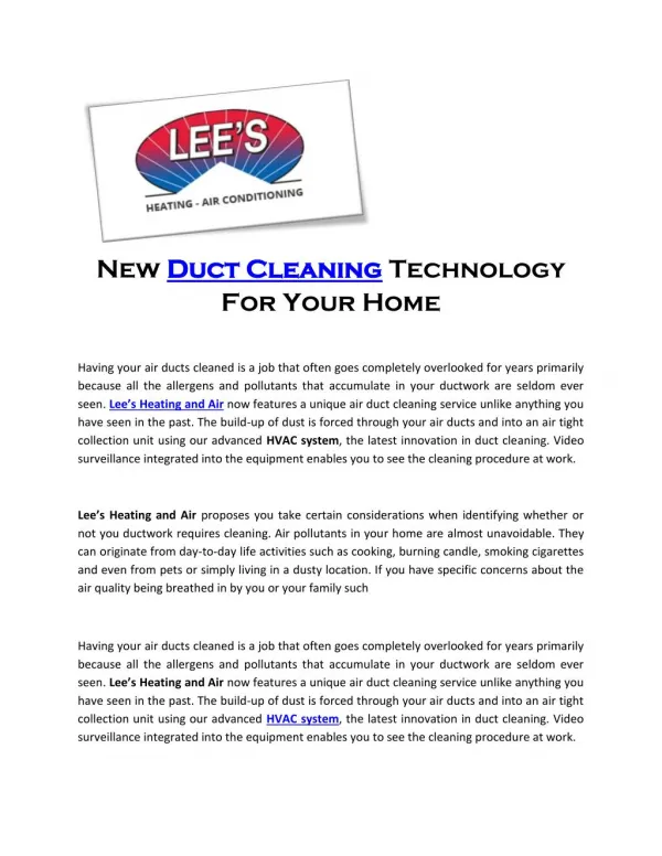 New Duct Cleaning Technology For Your Home