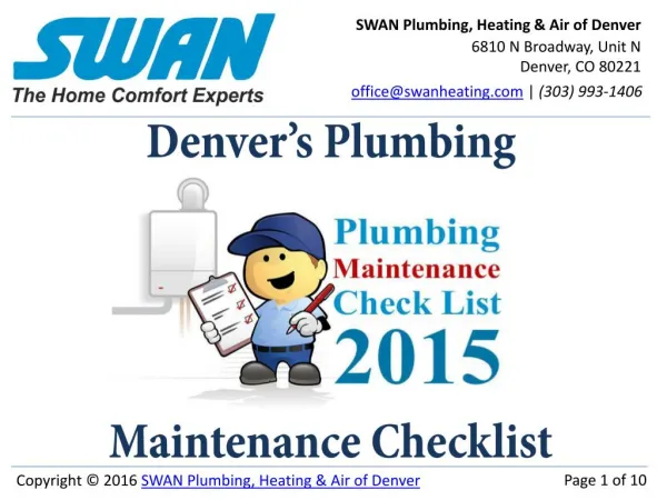 Plumbing Maintenance Checklist for Denver, Colorado