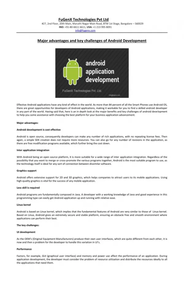 Major advantages and key challenges of Android Development