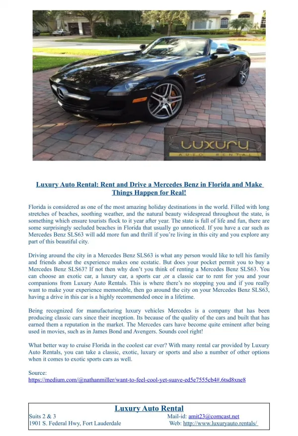 Luxury Auto Rental: Rent and Drive a Mercedes Benz in Florida and Make Things Happen for Real!