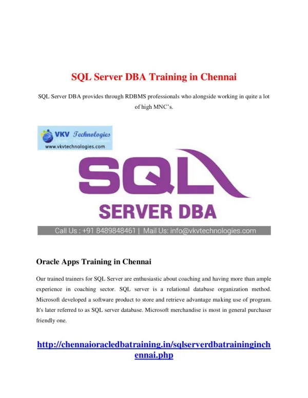 SQL Server DBA Training in Chennai