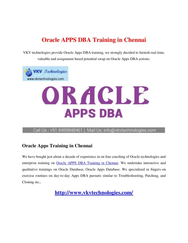 Oracle APPS DBA Training in Chennai