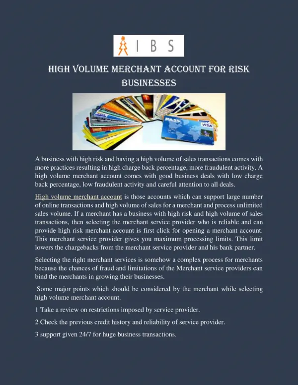 High Volume Merchant Account Services For Risk Businesses