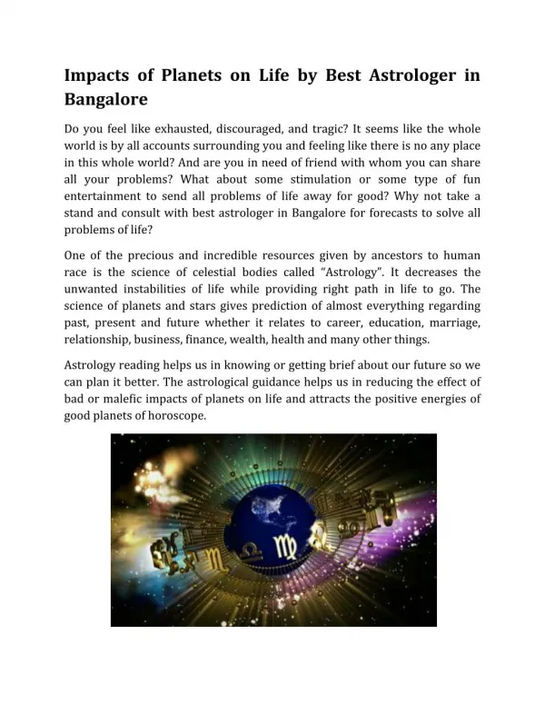 Impacts of Planets on Life by Best Astrologer in Bangalore