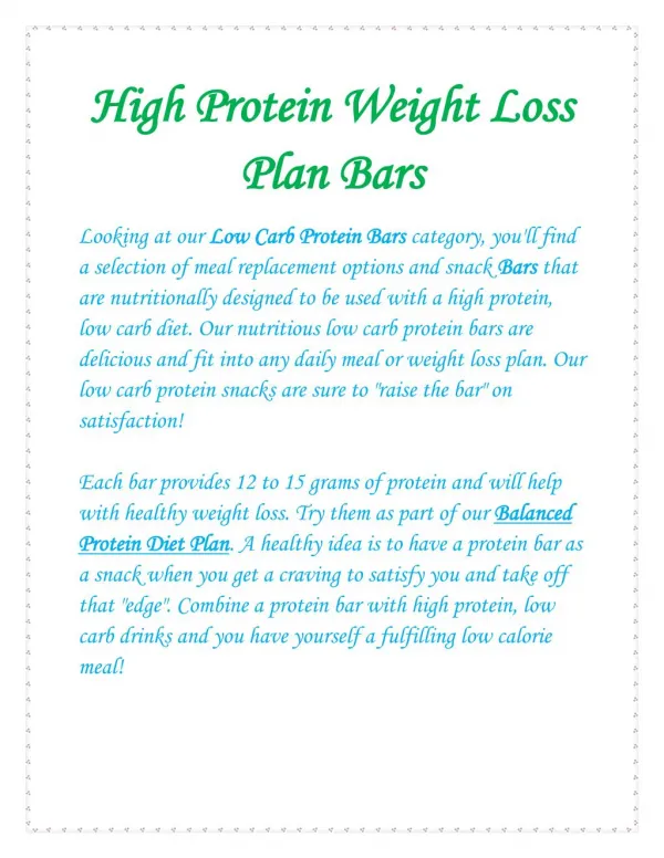 High Protein Weight Loss Plan Bars