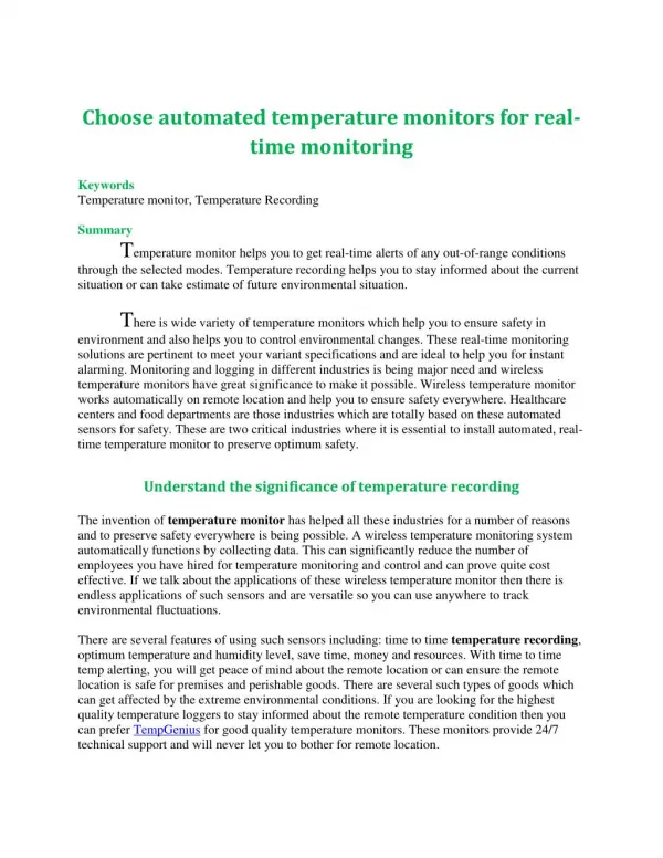 Choose automated temperature monitors for real-time monitoring
