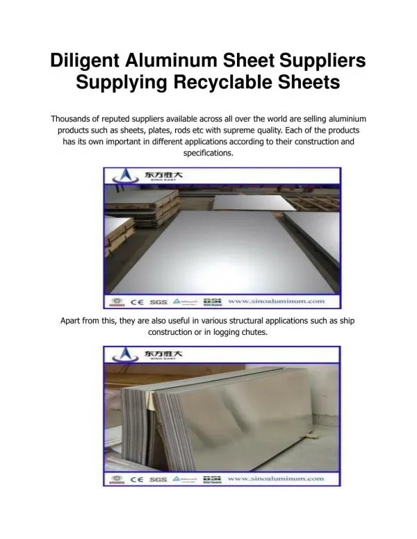 Diligent Aluminum Sheet Suppliers Supplying Recyclable Sheets