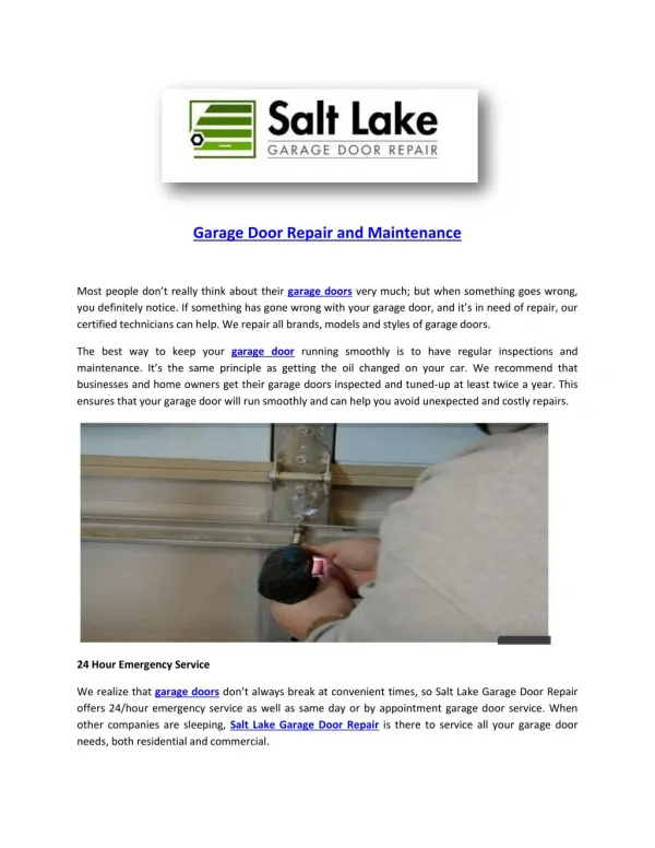 Garage door repair and maintenance garagedoorrepairslc