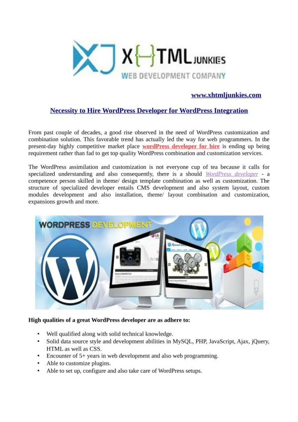 Necessity to Hire WordPress Developer for WordPress Integration