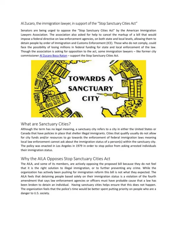 Al Zucaro, the immigration lawyer, in support of the “Stop Sanctuary Cities Act”