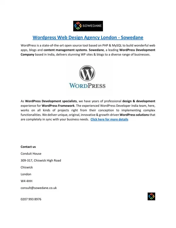 Wordpress Web Design Agency London - Sowedane